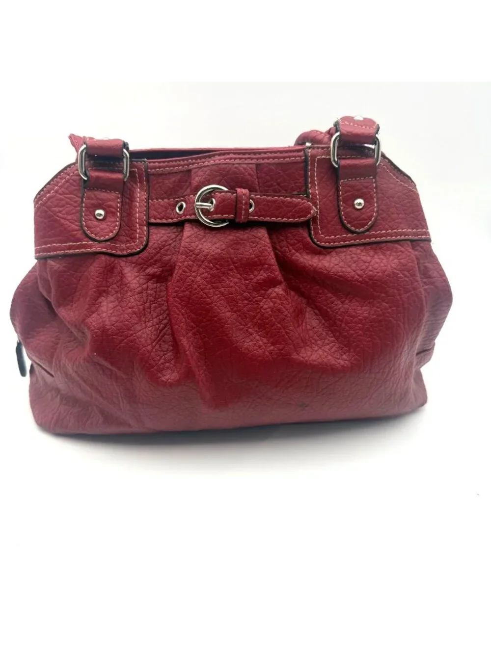 Rosetti Red Pebbled Faux Leather Shoulder Bag Satchel Purse Silver Buckle